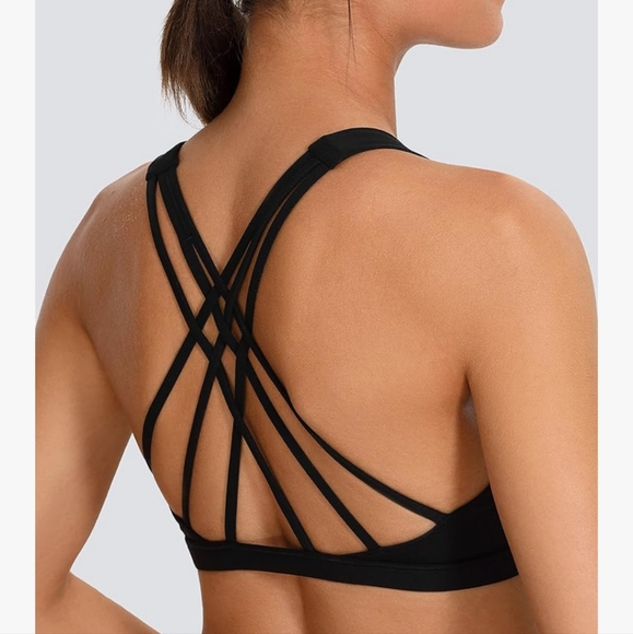 NWT Med CRZ YOGA strappy v neck sports bra w cross cross back wireless & padded - Picture 4 of 11